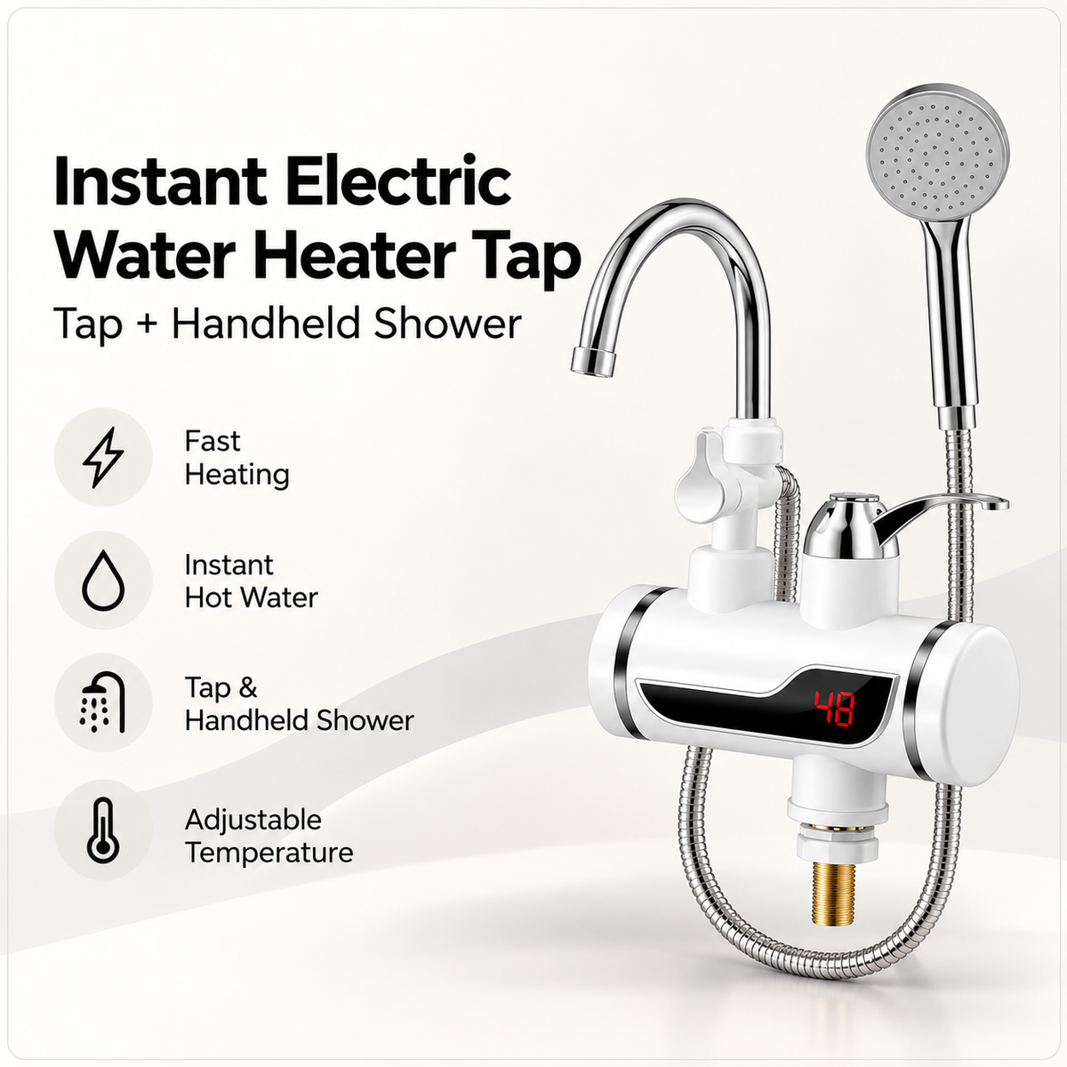 Instant Electric Water Heater Tap with Detachable Shower – Hot Water in Seconds