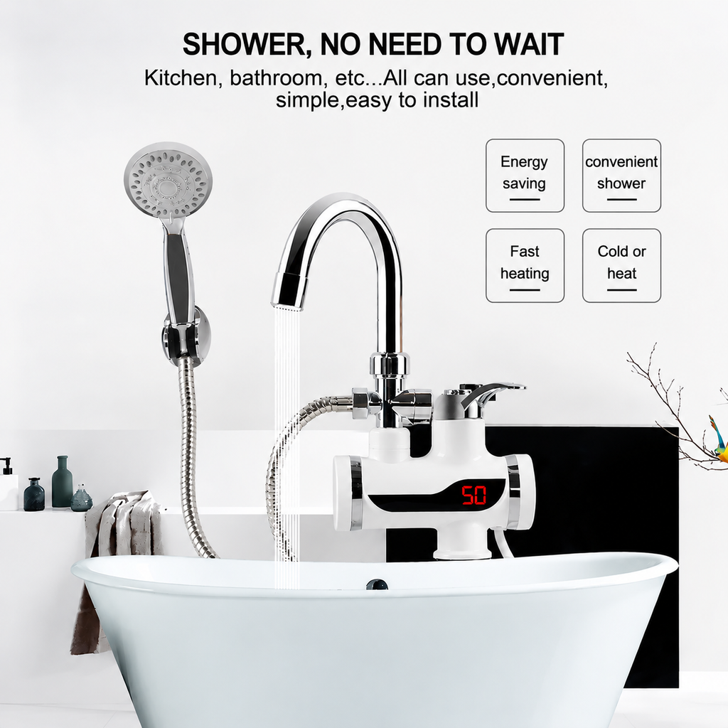 Instant Electric Water Heater Tap with Detachable Shower – Hot Water in Seconds