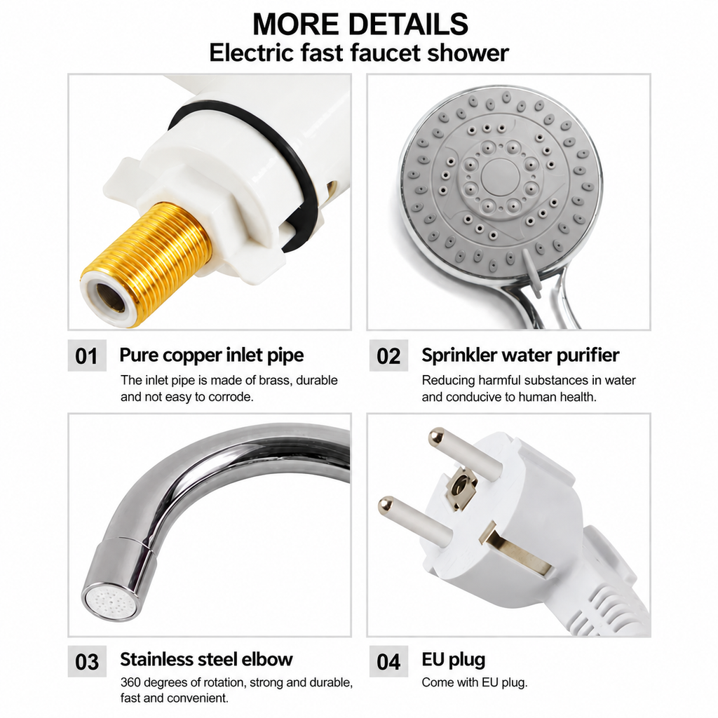 Instant Electric Water Heater Tap with Detachable Shower – Hot Water in Seconds